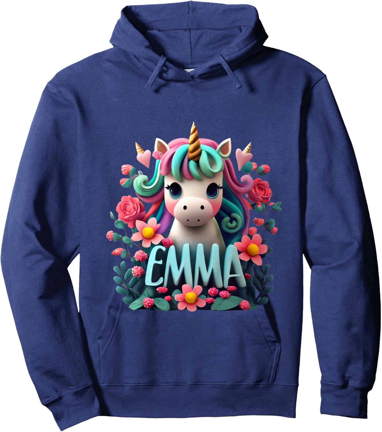 Kids Girls Unicorn for Girls named Emma Hoodie - Hoodie | Navy