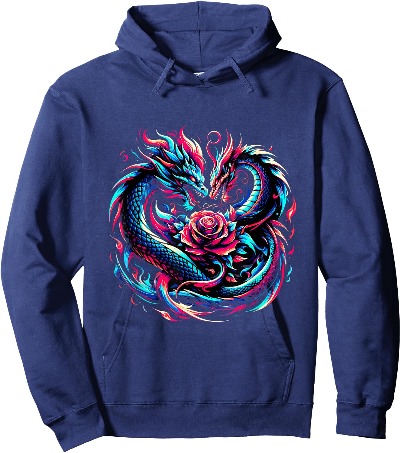 Dragon and Rose Graffiti Fantasy Edgy Art Vector Hoodie - Hoodie | Navy