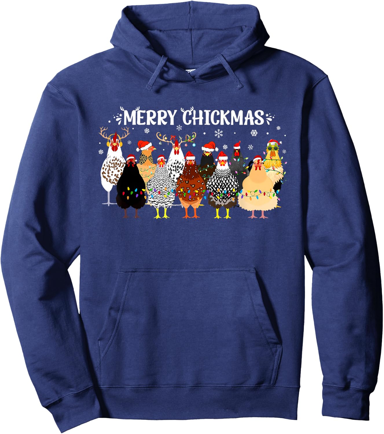 Merry Chickmas Chicken Farmer Santa Hat Xmas Light Women Men Hoodie - Hoodie | Navy