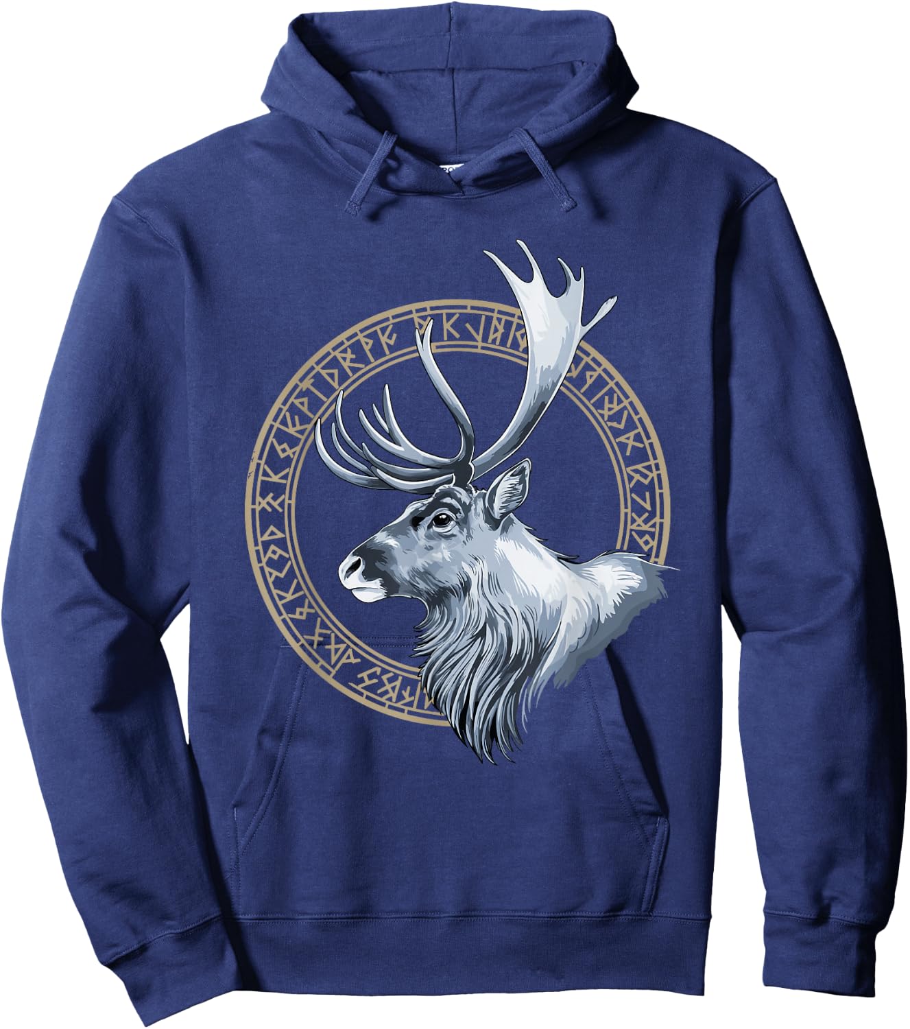 Reindeer Nordic Viking Letters Runic Deer Elk Buck Hoodie - Hoodie | Navy