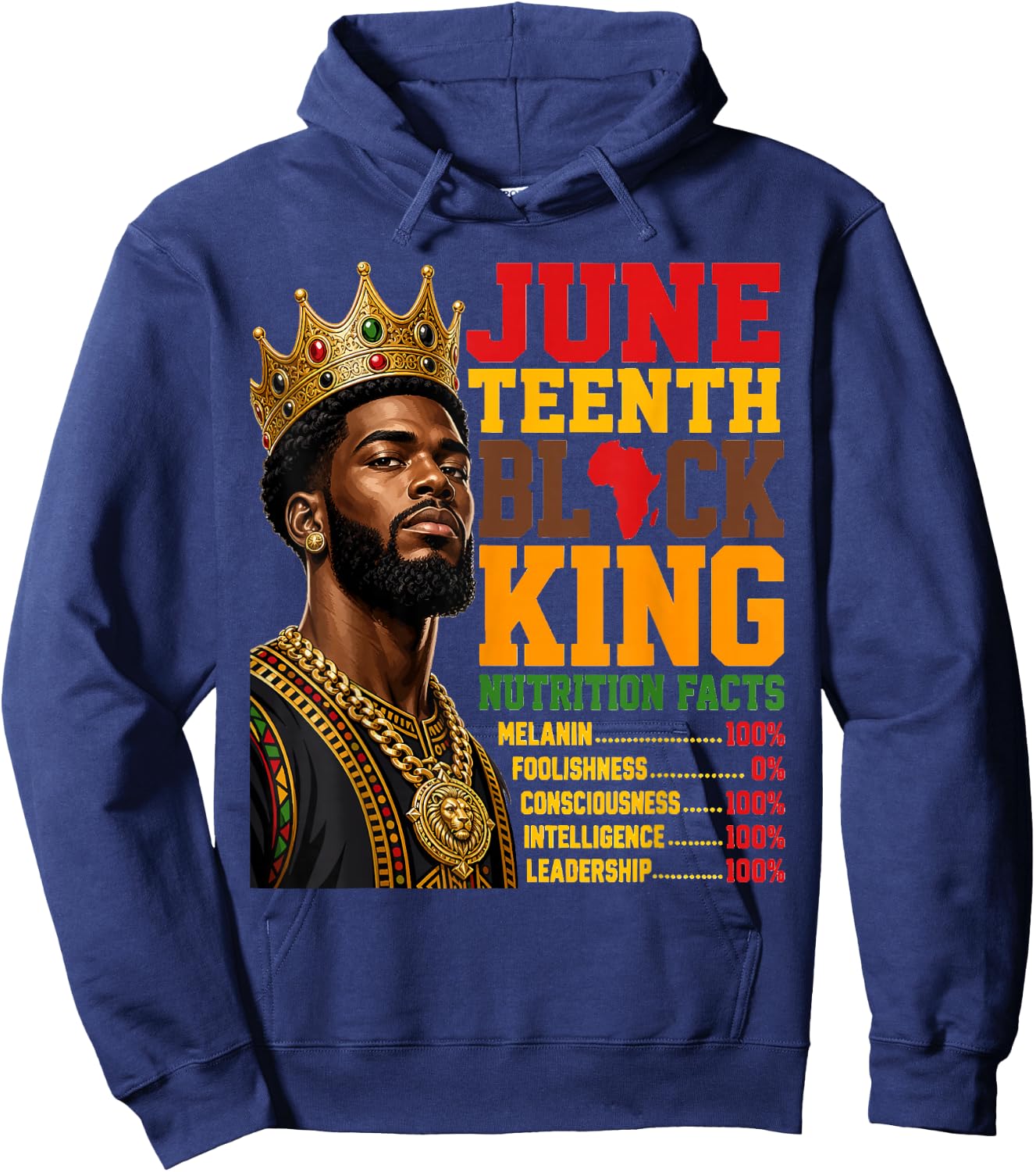 Juneteenth Black King Nutrition Facts Crown Design Hoodie - Hoodie | Navy