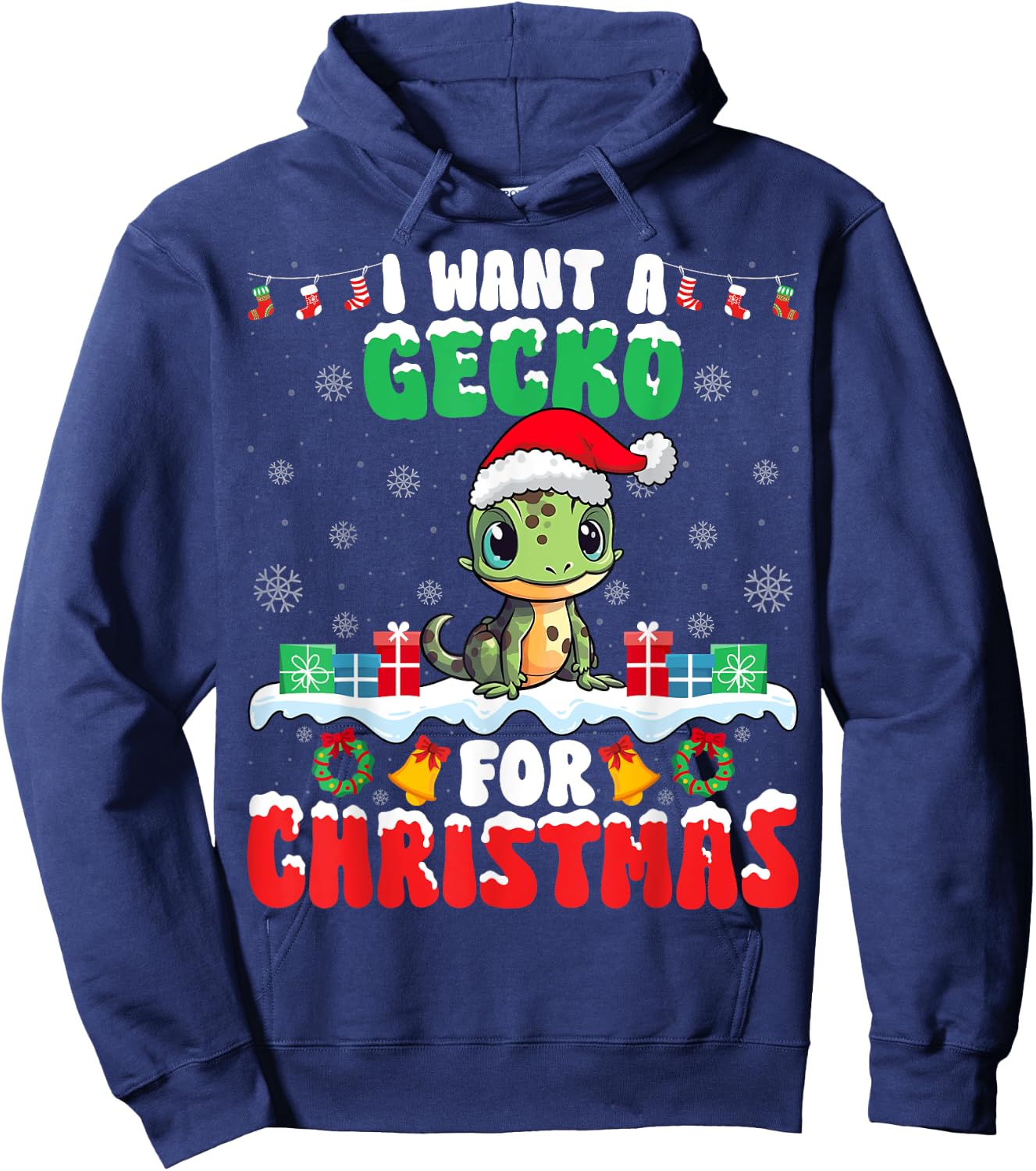 I Want Gecko for Christmas - Reptile Gecko Lover Santa Xmas Hoodie - Hoodie | Navy