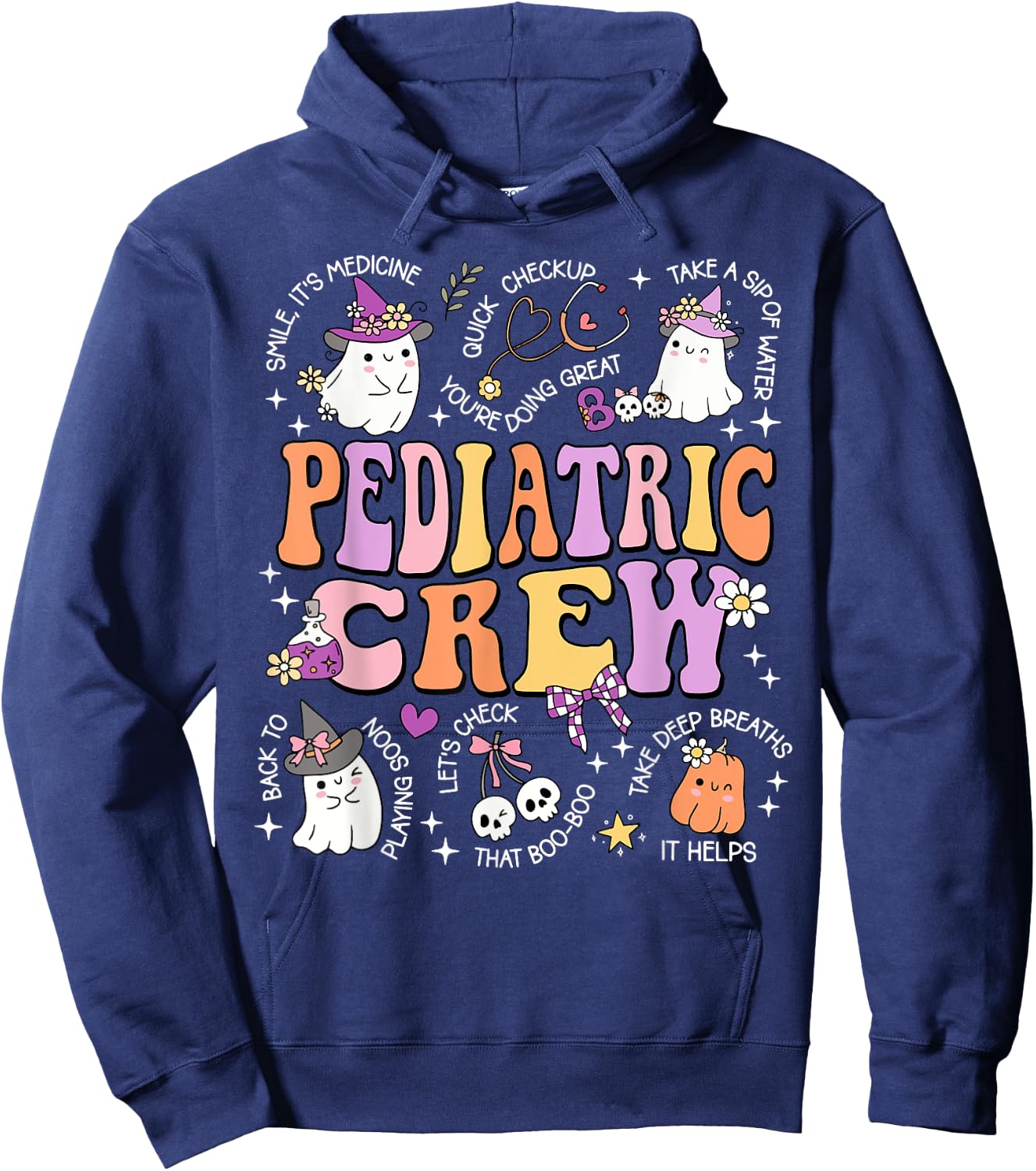 Retro Pediatric Crew Ghost Spooky Peds Nurse Halloween Hoodie - Hoodie | Navy