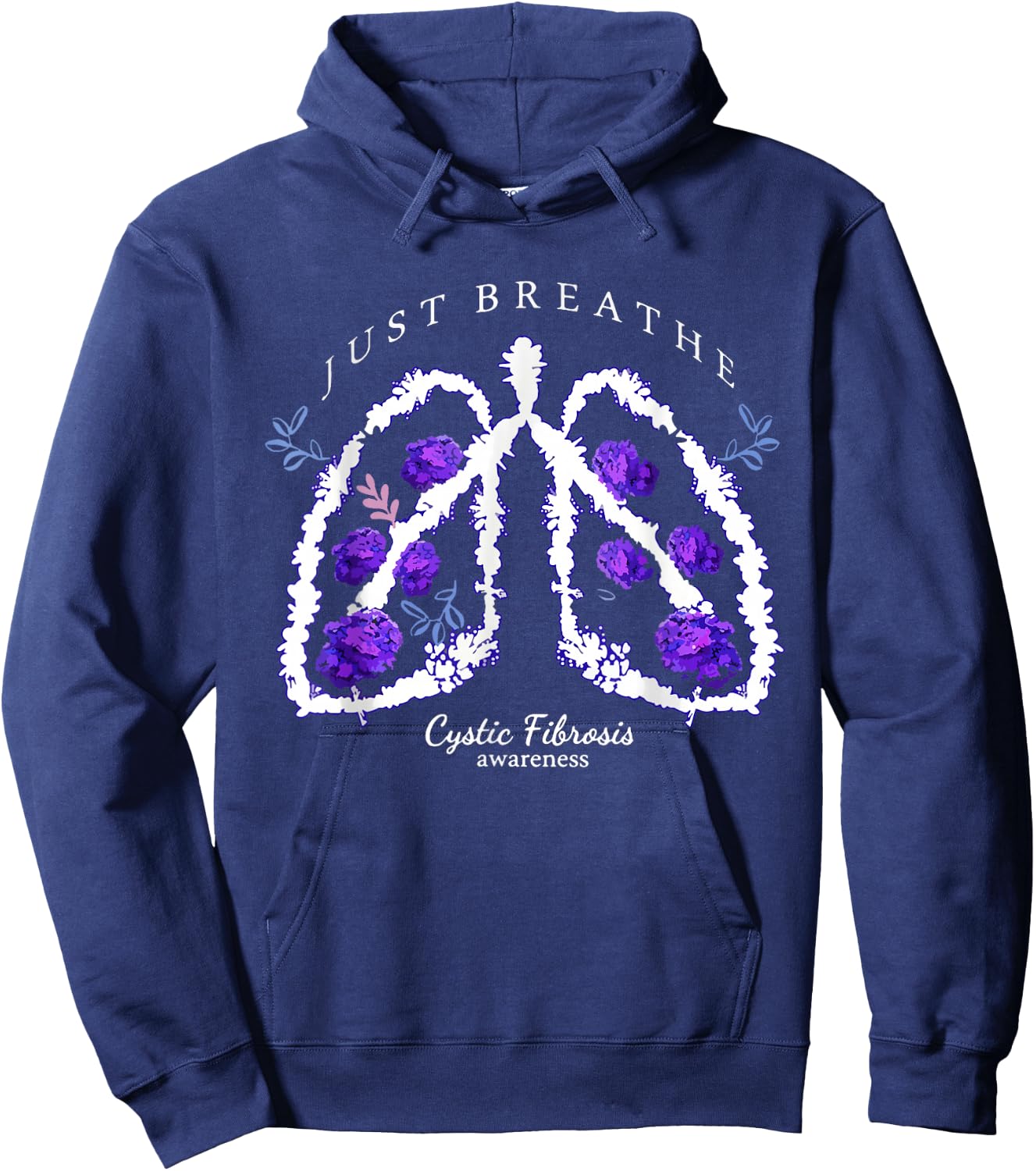 Just Breathe Purple Ribbon CF Cystic Fibrosis Awareness Hoodie - Hoodie | Navy