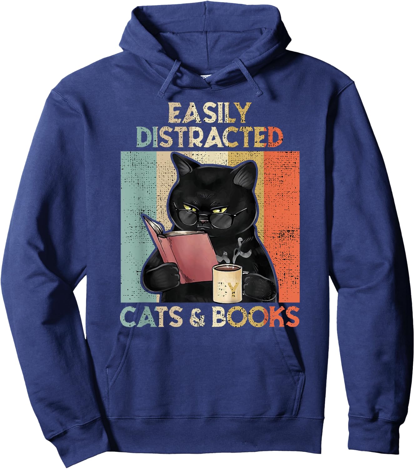 Easily Distracted by Cats And Books for Cat Lovers Women Girls Kids Hoodie - Hoodie | Navy