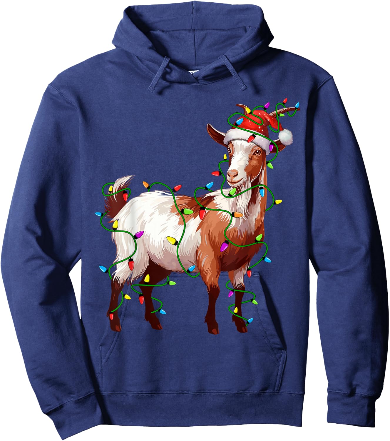 Goat Santa Christmas Tree Lighting Xmas Funny Hoodie - Hoodie | Navy