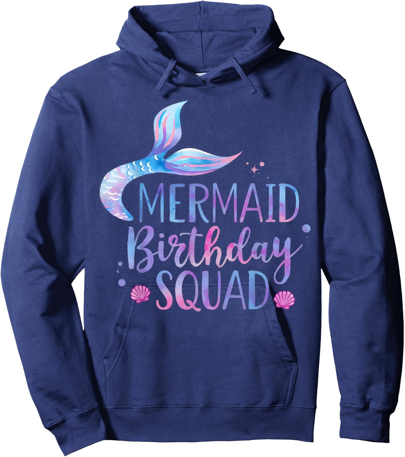 Mermaid Birthday Squad Party Girls Cute Ocean Watercolour Hoodie - Hoodie | Navy