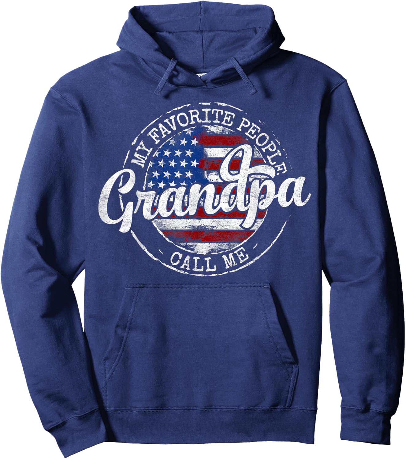 My Favorite People Call Me Grandpa USA Flag Stamp Father Day Hoodie - Hoodie | Navy