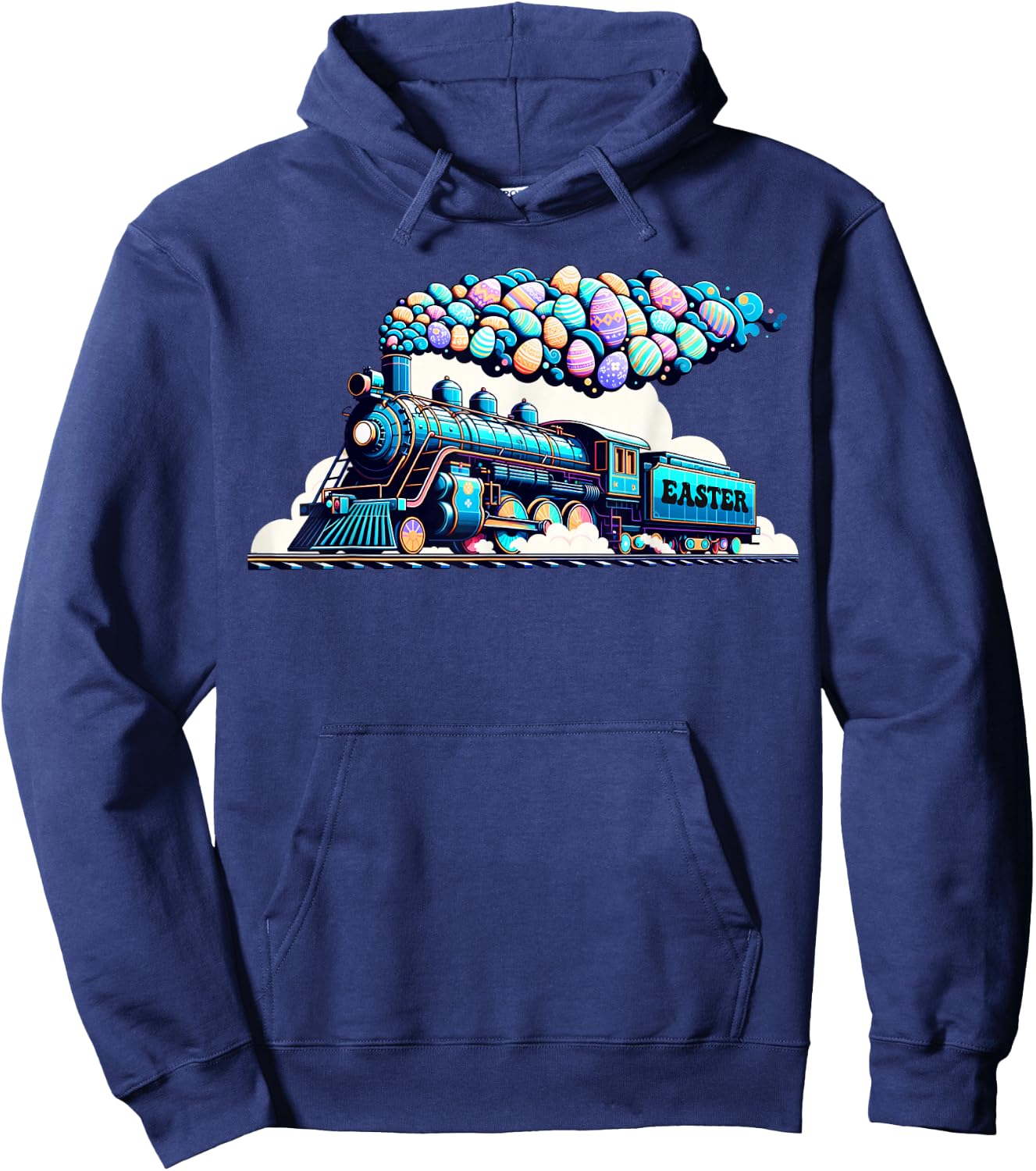 Railroad Bunny Train Easter Egg Kids Toddler Boys Easter Hoodie - Hoodie | Navy