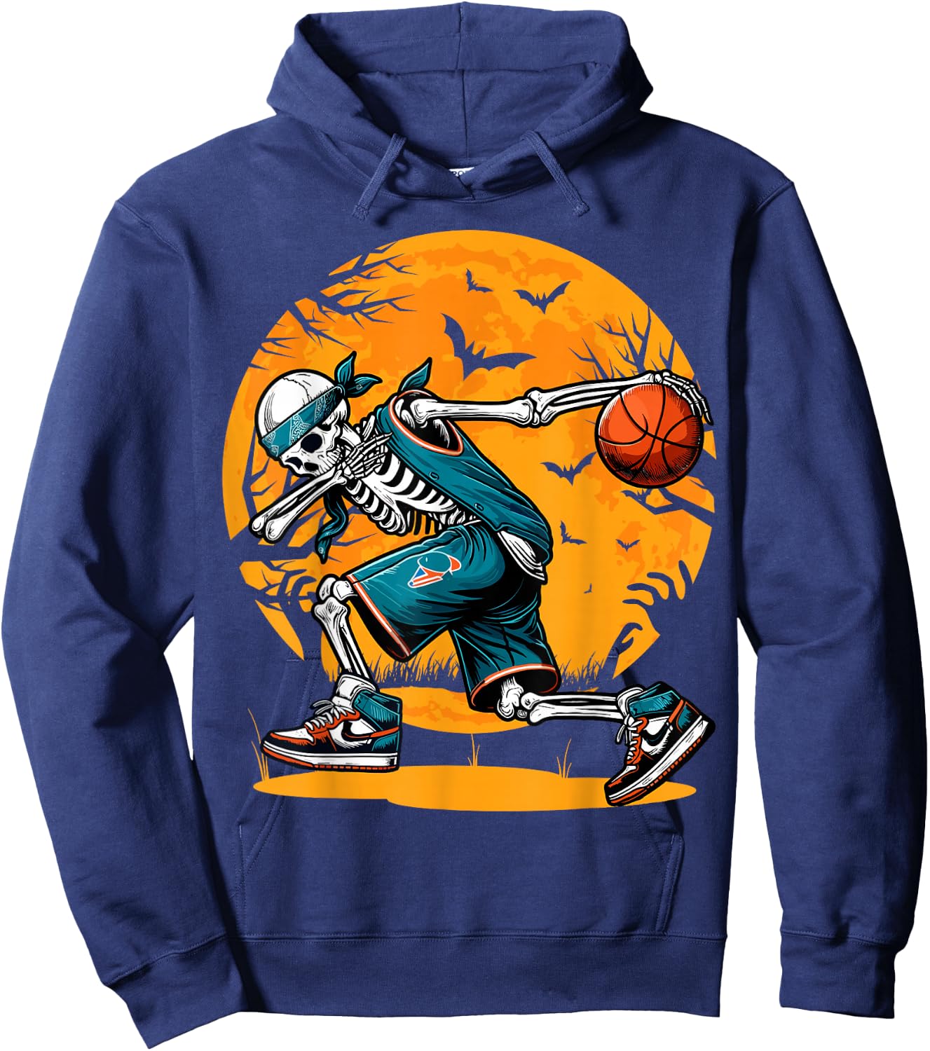 Dabbing Skeleton Basketball Halloween Boys Basketball Player Hoodie - Hoodie | Navy