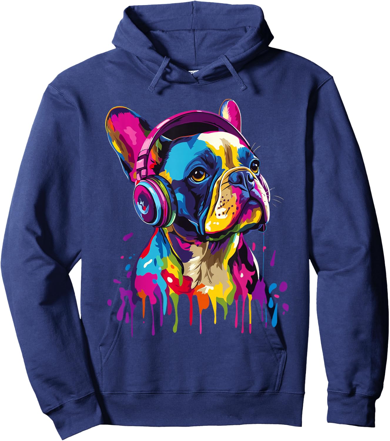 French Bulldog Lover Headphones Pop Art Funny French Bulldog , black Hoodie - Hoodie | Navy