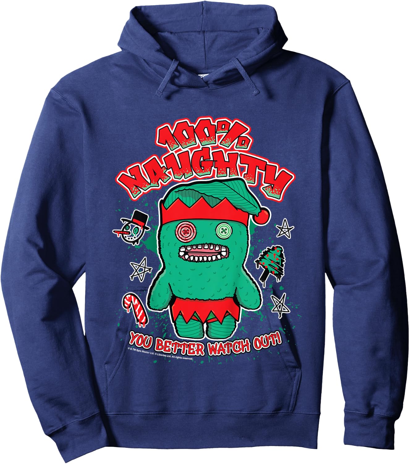 Kids Fuggler Christmas Elf 100 Naughty You Better Watch Out Kids Hoodie - Hoodie | Navy