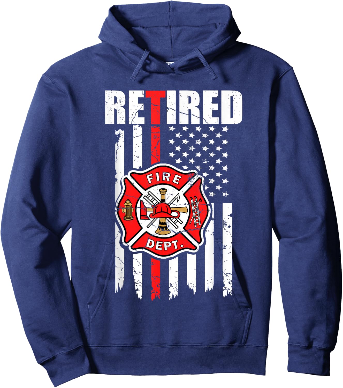 Retired Firefighter American Flag, Retirement 2021, Fireman Hoodie - Hoodie | Navy