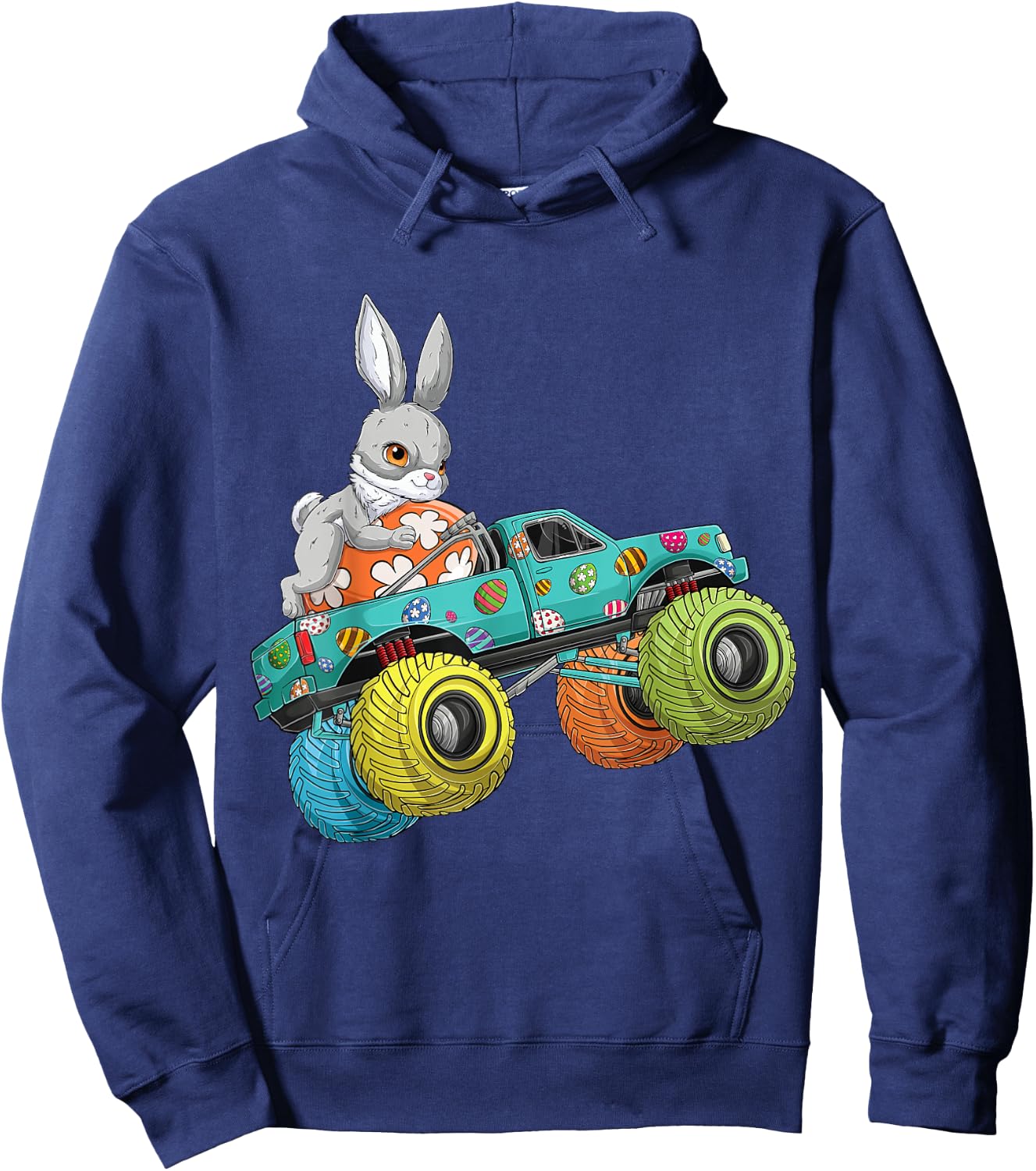 Happy Easter Day Bunny Egg riding Monster Truck Boys Kids Hoodie - Hoodie | Navy