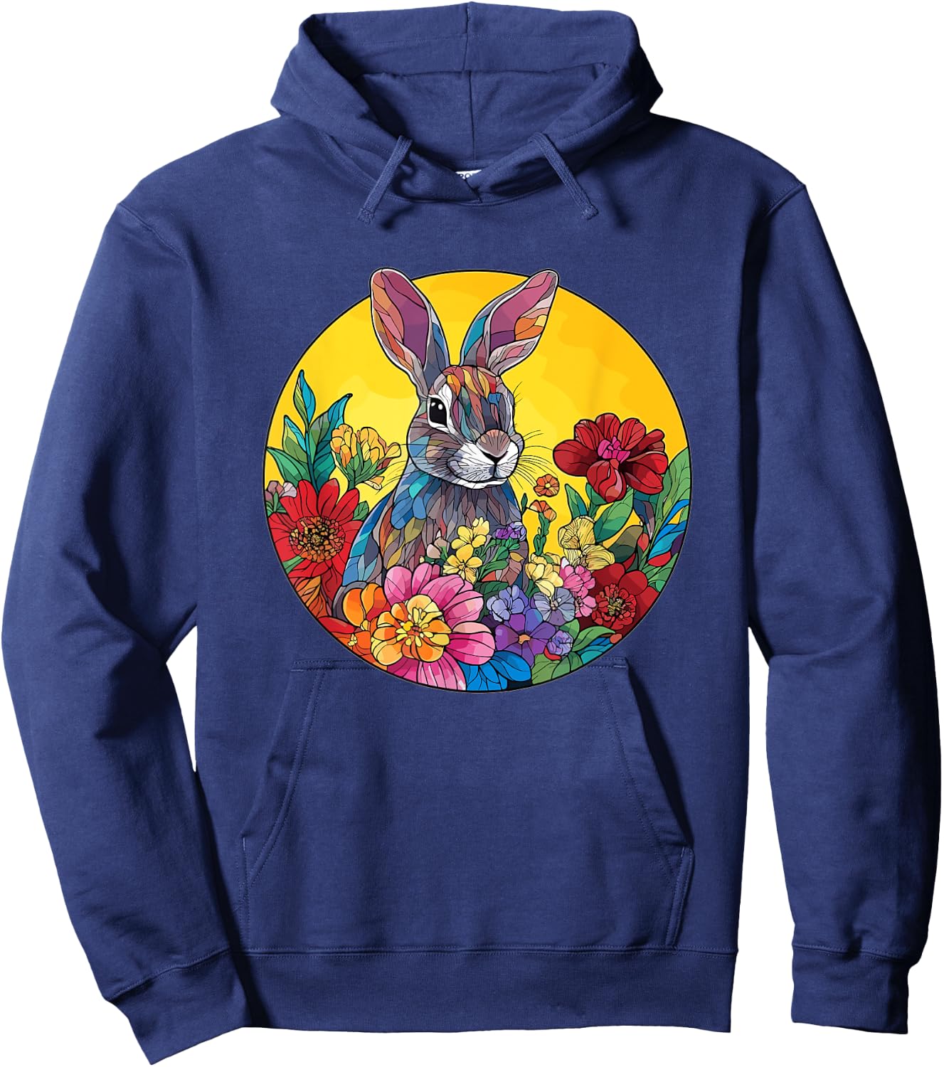 Cute Rabbit Among Flowers Artwork Hoodie - Hoodie | Navy