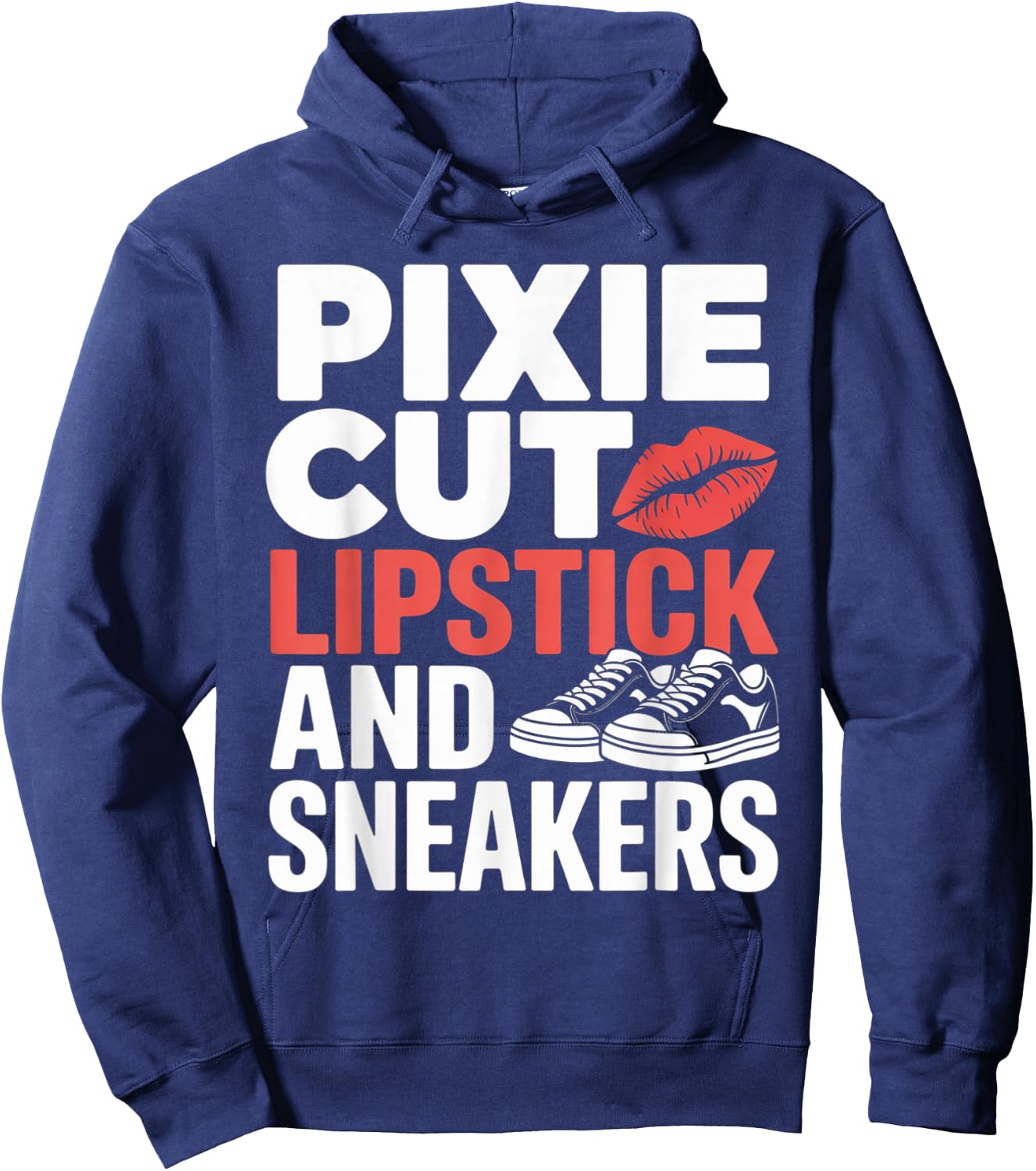 Pixie Cut Lipstick and Sneakers Short Hair Style Hoodie - Hoodie | Navy