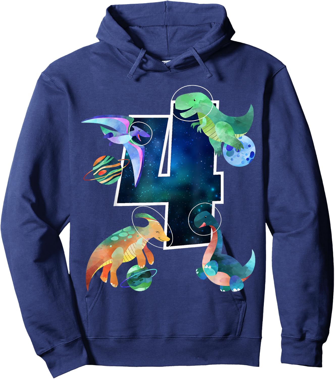 Kids Astronaut Outer Space Dinosaurs 4th Birthday Boy Gift Hoodie - Hoodie | Navy