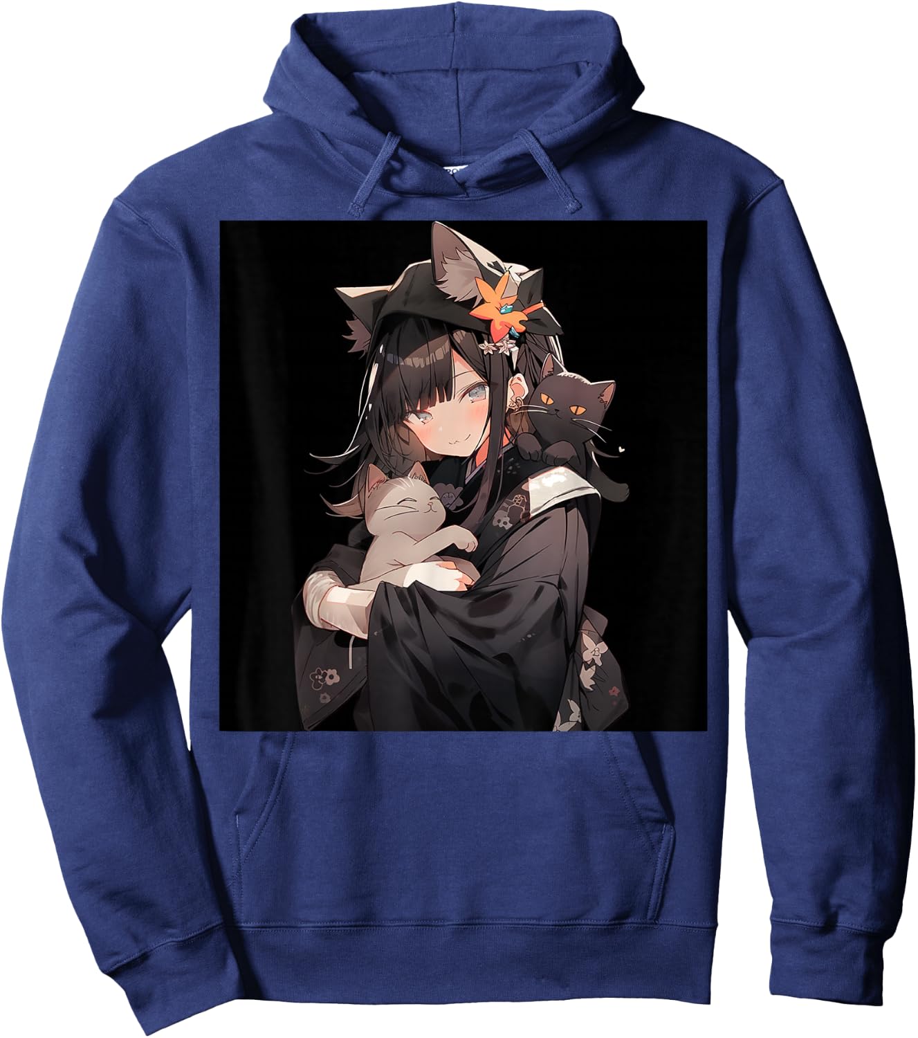 Anime and Cat Lovers for Teen Manga Kawaii Graphic Otaku , black Hoodie - Hoodie | Navy