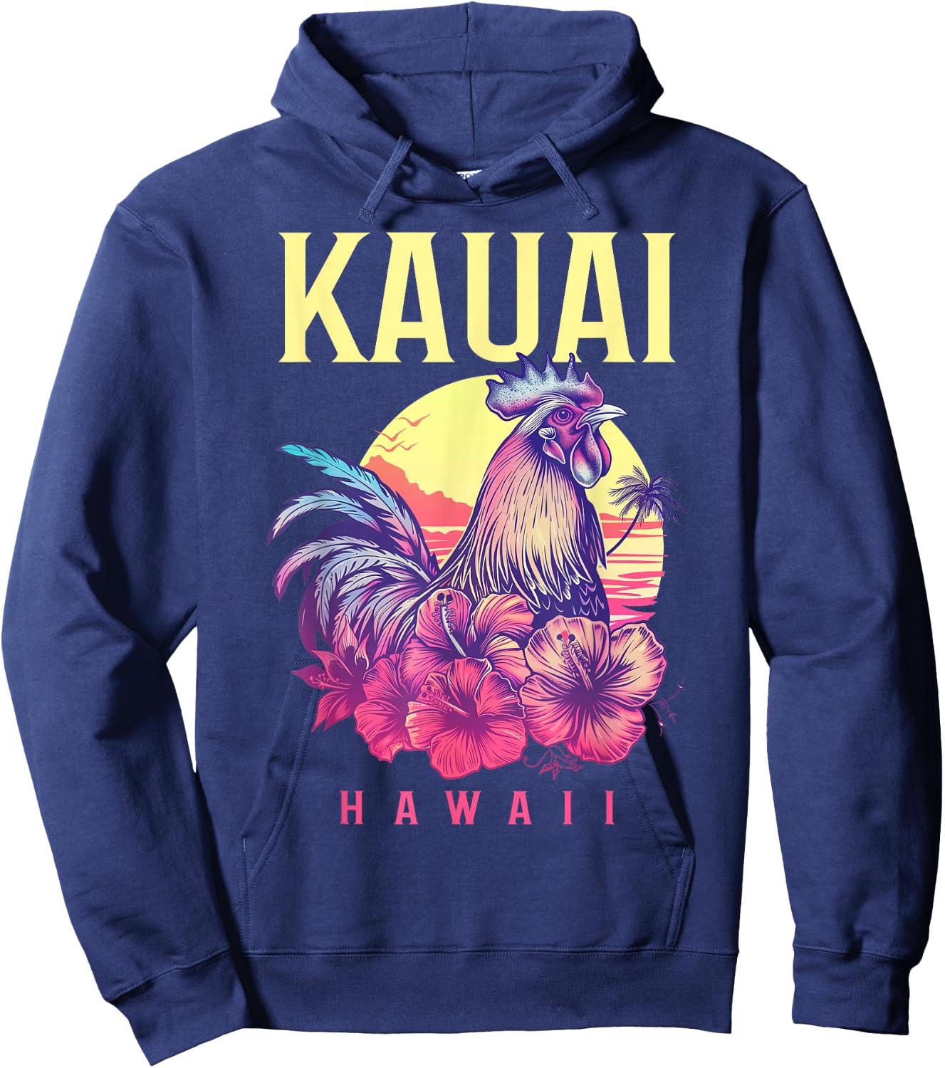 Kauai Hawaii Chicken Hawaiian Hibiscus Flowers Vintage Hoodie - Hoodie | Navy