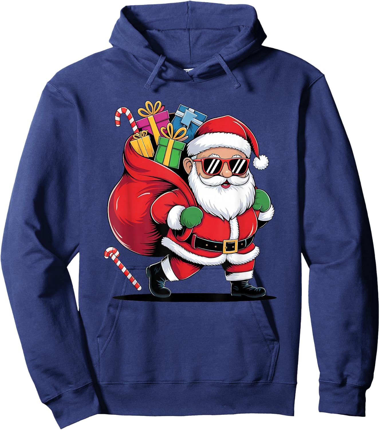 Festive Santa Claus with a cool mood for Christmas and New Year , Black, S Hoodie - Hoodie | Navy