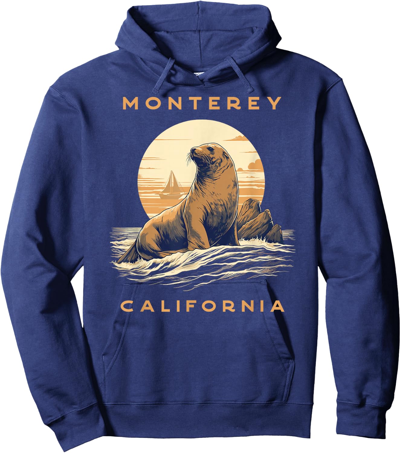 Monterey Vintage Coastal Sea Lion Hoodie - Hoodie | Navy
