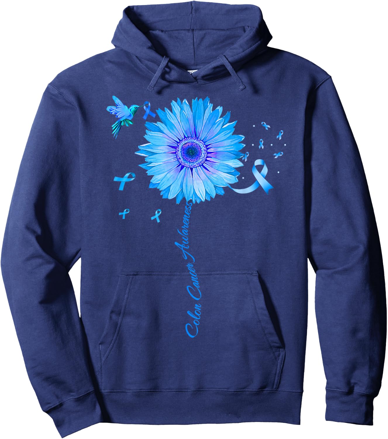 Colon Cancer Awareness Colorectal Blue Ribbon Sunflower Hoodie - Hoodie | Navy