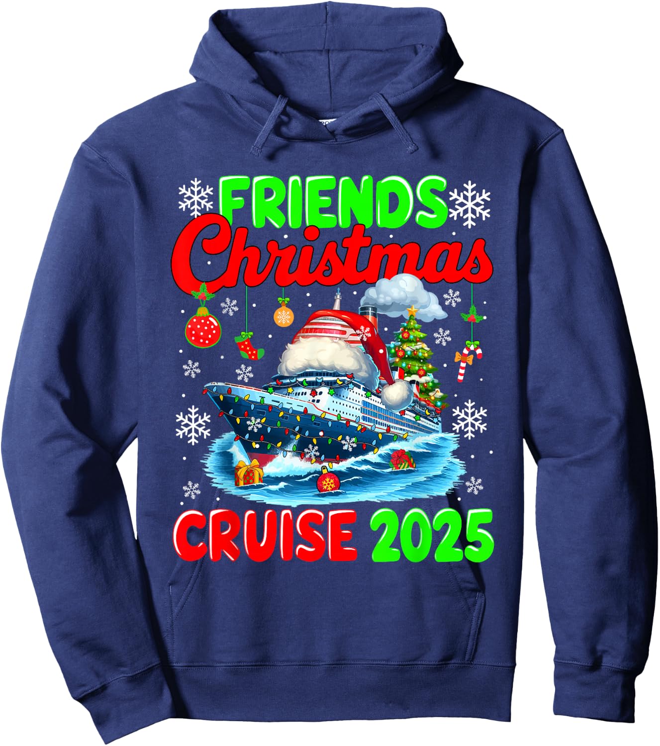 Friends Christmas Cruise 2025 Santa Cruise Ship Cruising Hoodie - Hoodie | Navy