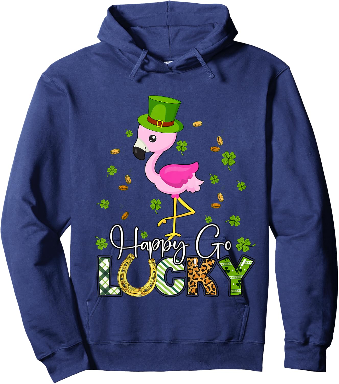 Kids Girls St Patricks Day Flamingo Shirt Happy Go Lucky Toddler Hoodie - Hoodie | Navy
