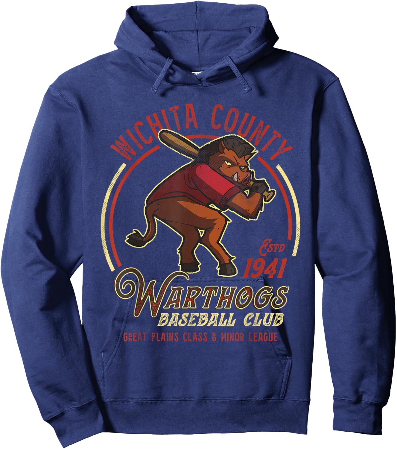 Wichita County Warthogs Retro Minor League Baseball Team Hoodie - Hoodie | Navy