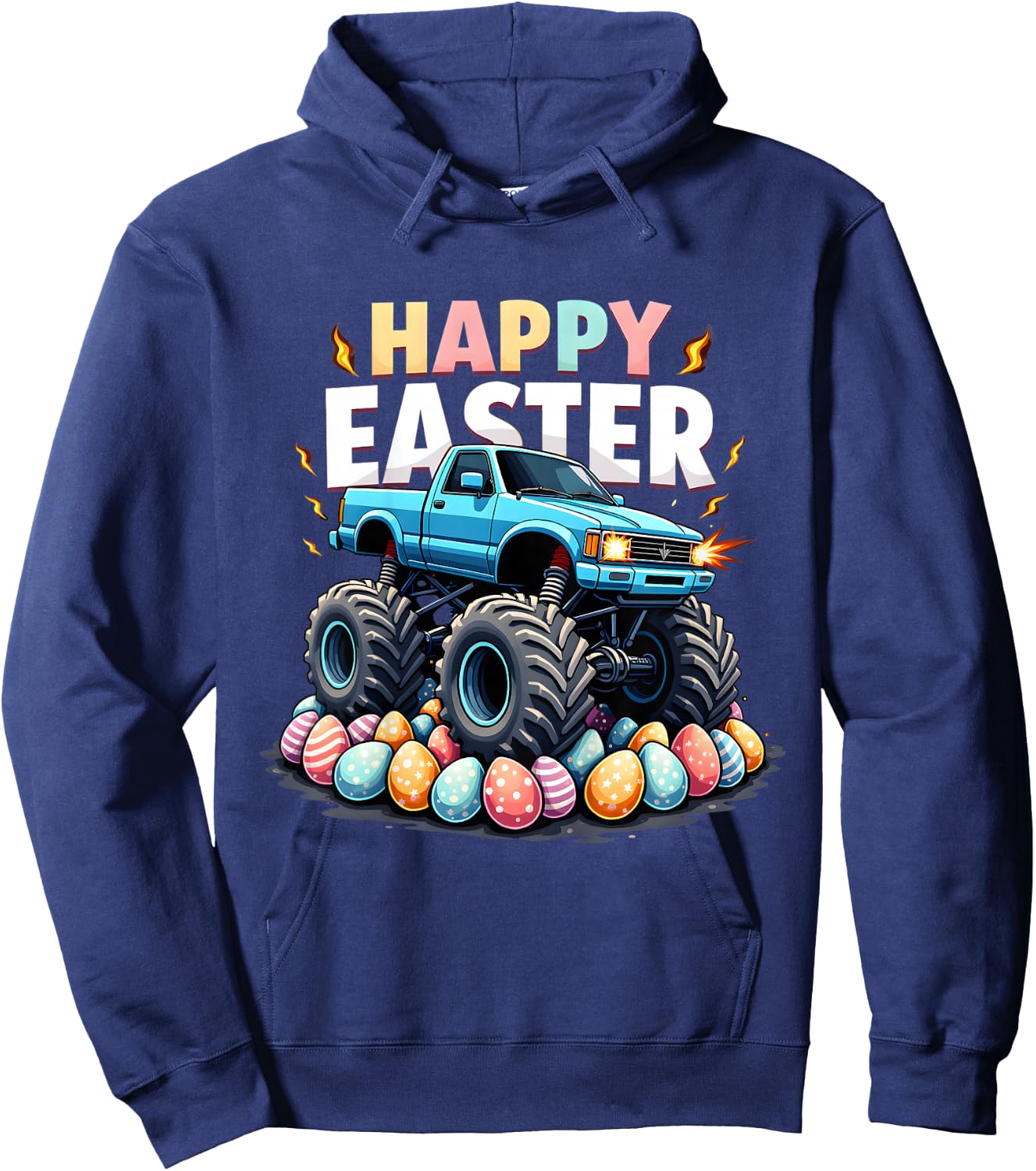 Kids Boys Happy Easter Monster Truck Funny Easter Eggs Toddler Hoodie - Hoodie | Navy
