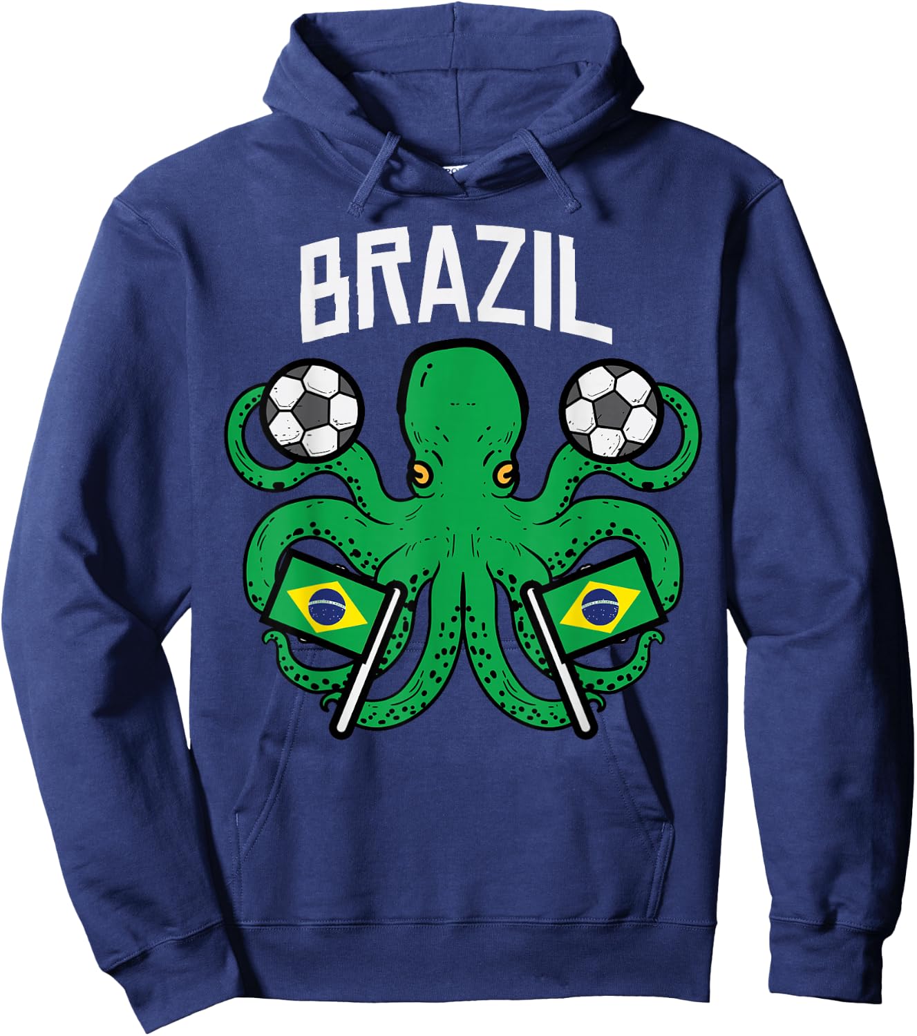 Brazil Octopus Brazilian Flag Soccer Fan Men Women Kids Boys Hoodie - Hoodie | Navy