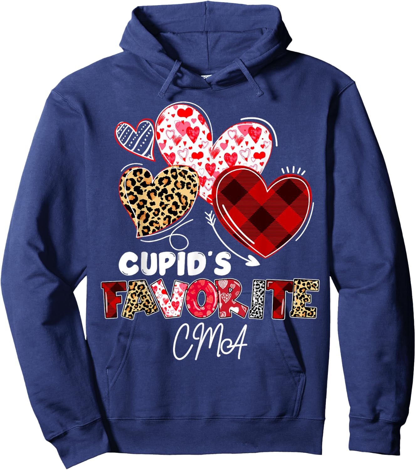 Cupid's Favorite CMA Nurse Valentine Buffalo Plaid Hoodie - Hoodie | Navy