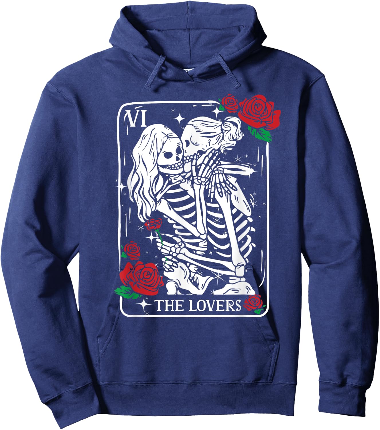 The Lovers Tarot Card Occult Skeleton Roses Gothic Kissing Hoodie - Hoodie | Navy