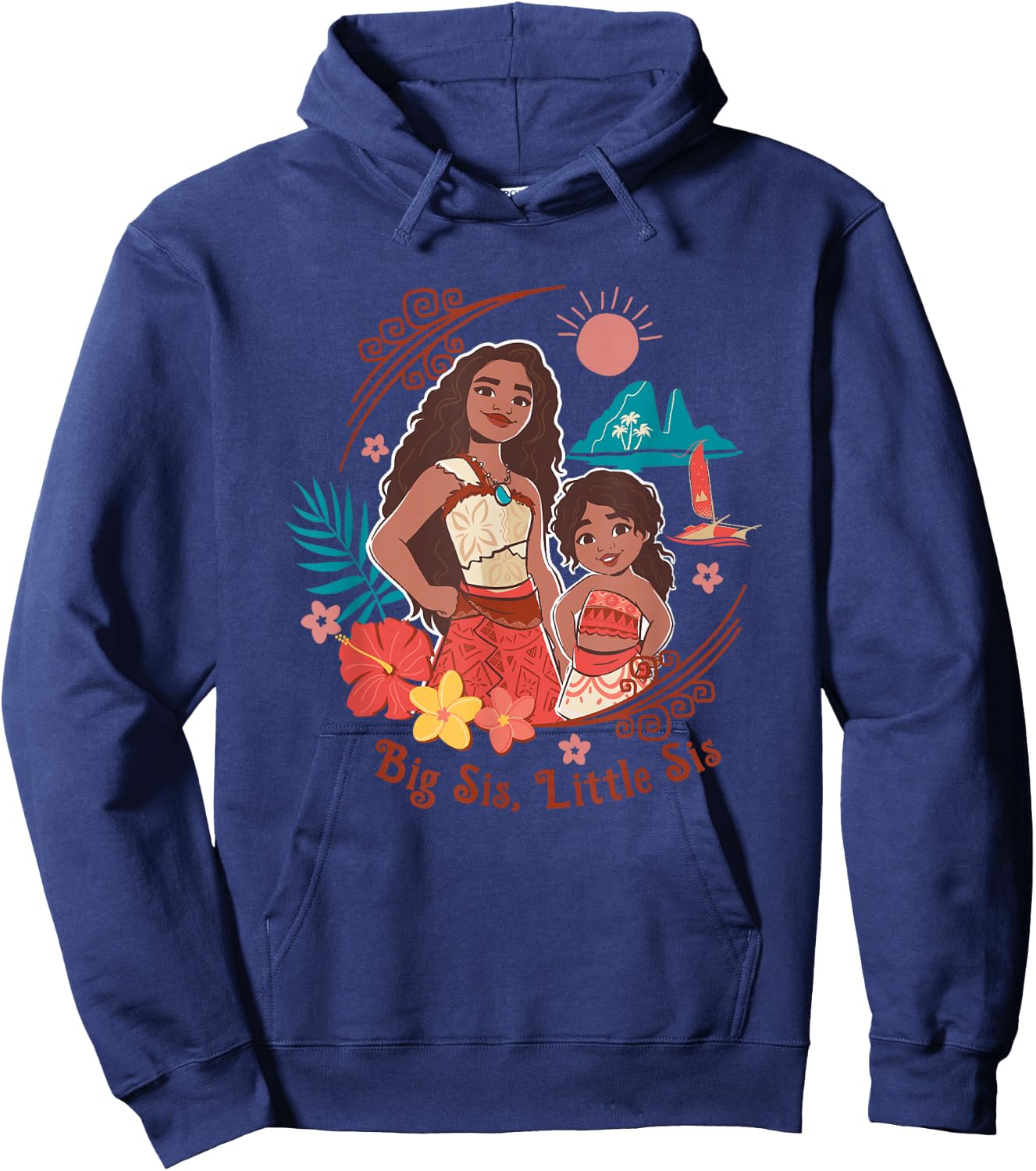 Disney Moana 2 Big Sis Little Sis Oceania Tropical Floral Hoodie - Hoodie | Navy