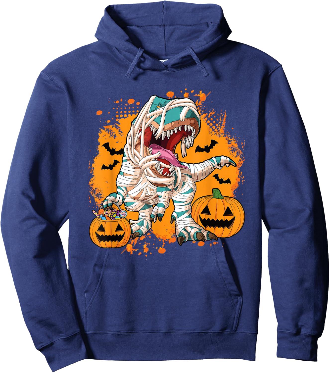 Scary Halloween Dino T Rex Dinosaur Pumpkin Men Boys Kids Hoodie - Hoodie | Navy