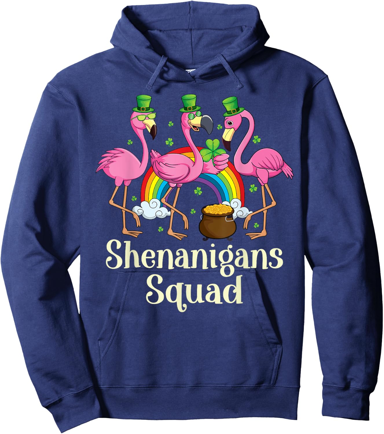 St Patrick's Day Shenanigan Squad Leprechaun Irish Flamingo Hoodie - Hoodie | Navy