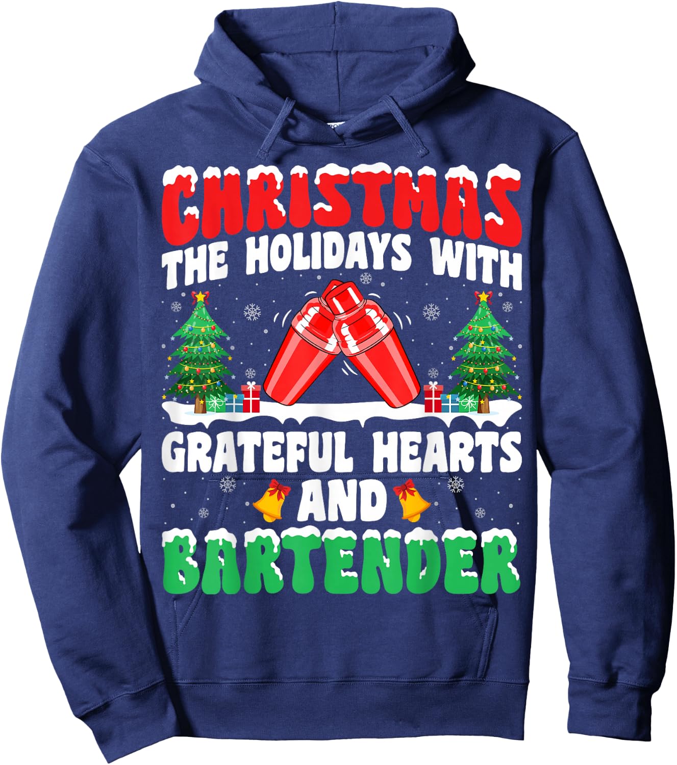 Christmas Holidays with Heart and Bartending Bartender Xmas Hoodie - Hoodie | Navy