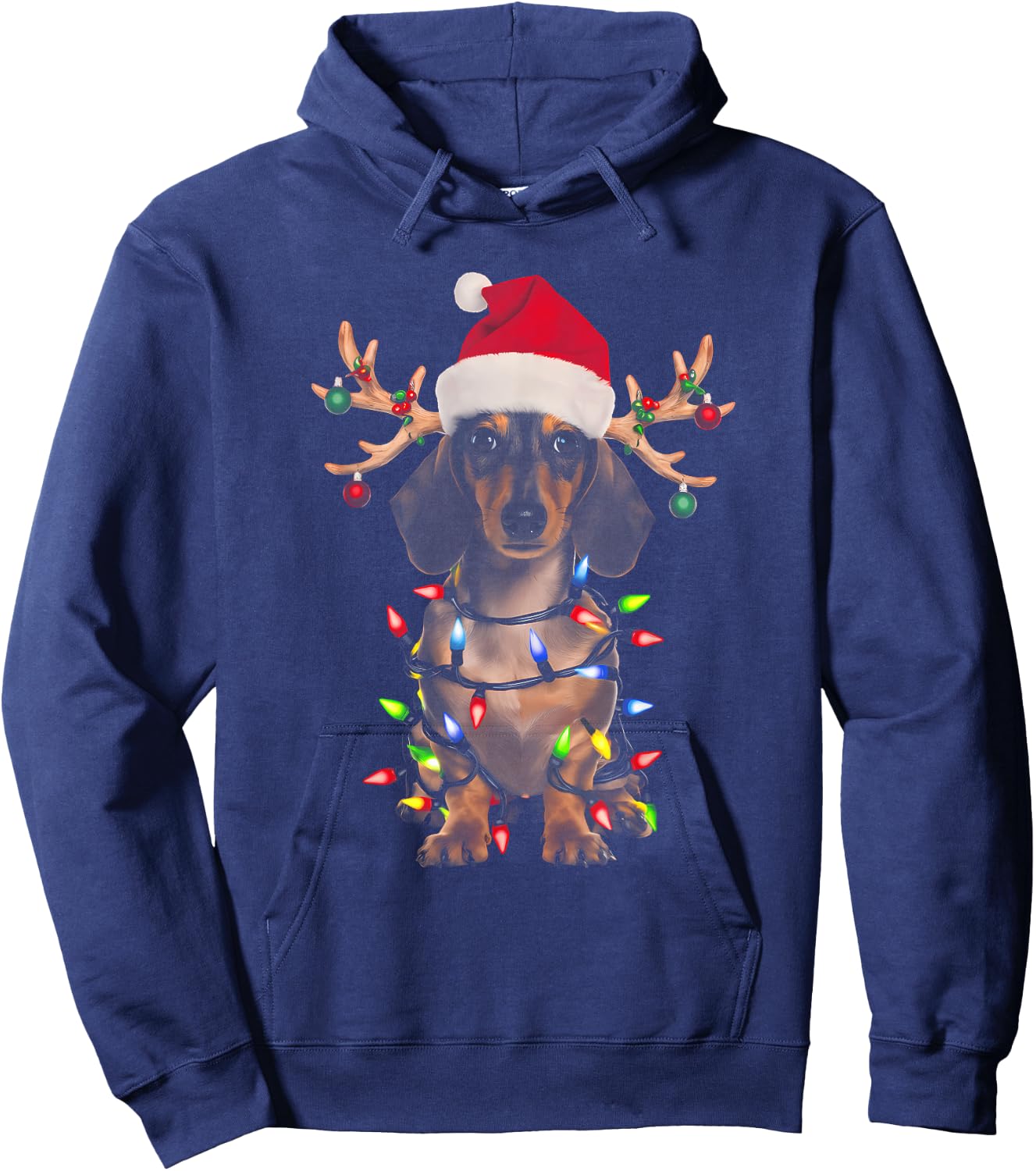 Dachshund Christmas Tree Shirt Dachshund Santa Hat Lover Hoodie - Hoodie | Navy