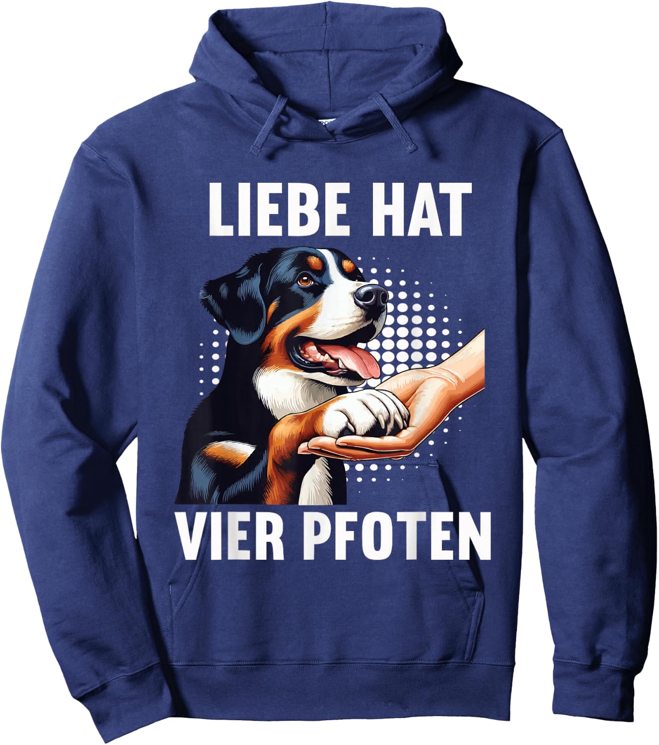 with German Text "Liebe hat Vier Pfoten" Appenzeller Mountain Dog, black Hoodie - Hoodie | Navy