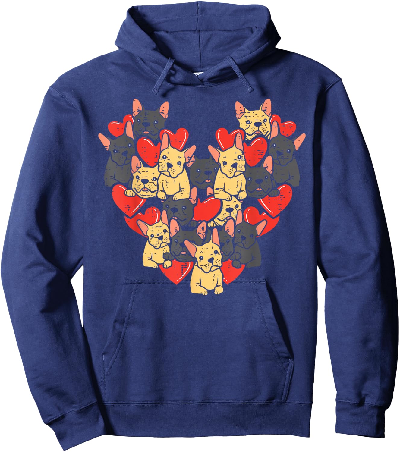 French Bulldogs Hearts Cute Valentines Day Frenchie Dog Hoodie - Hoodie | Navy