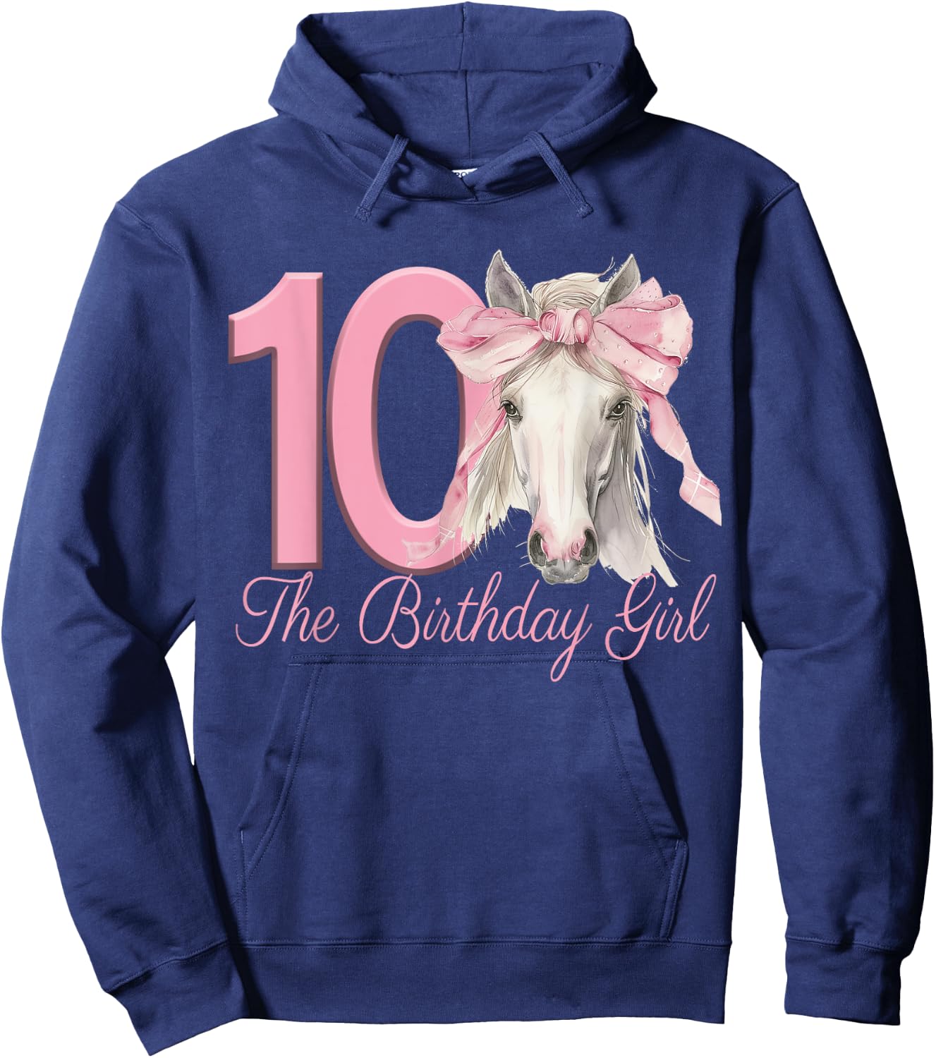 Cute Horse 10 Years for Girl with Pink Bow , Black, S Hoodie - Hoodie | Navy