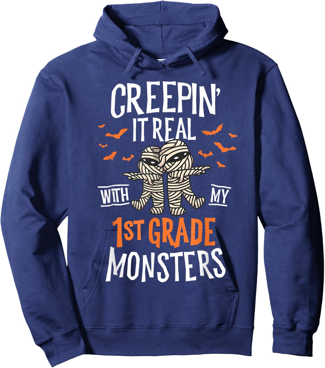 Creepin It Real With My 1st Grade Monsters Halloween Teacher Hoodie - Hoodie | Navy