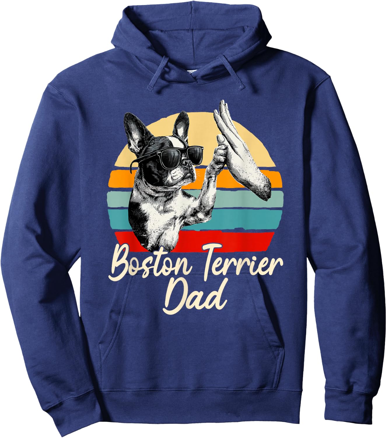 Cool Retro Boston Terrier Dad Funny Vintage Dog Lover Hoodie - Hoodie | Navy