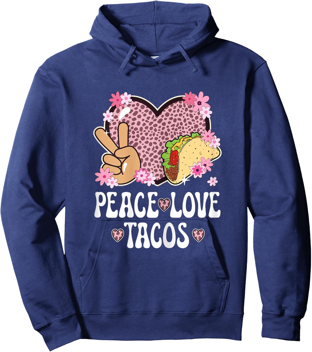 Peace Love Tacos Cheetah Print Taco Tuesday Women Taco Lover Hoodie - Hoodie | Navy