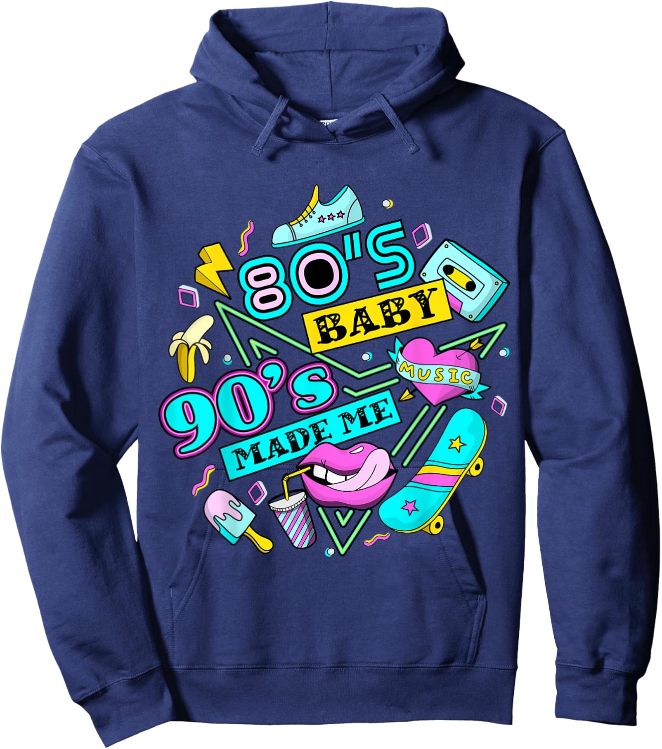 Retro 1980s 80's Baby 1990s 90's Made Me Vaporwave Nostalgia Hoodie - Hoodie | Navy
