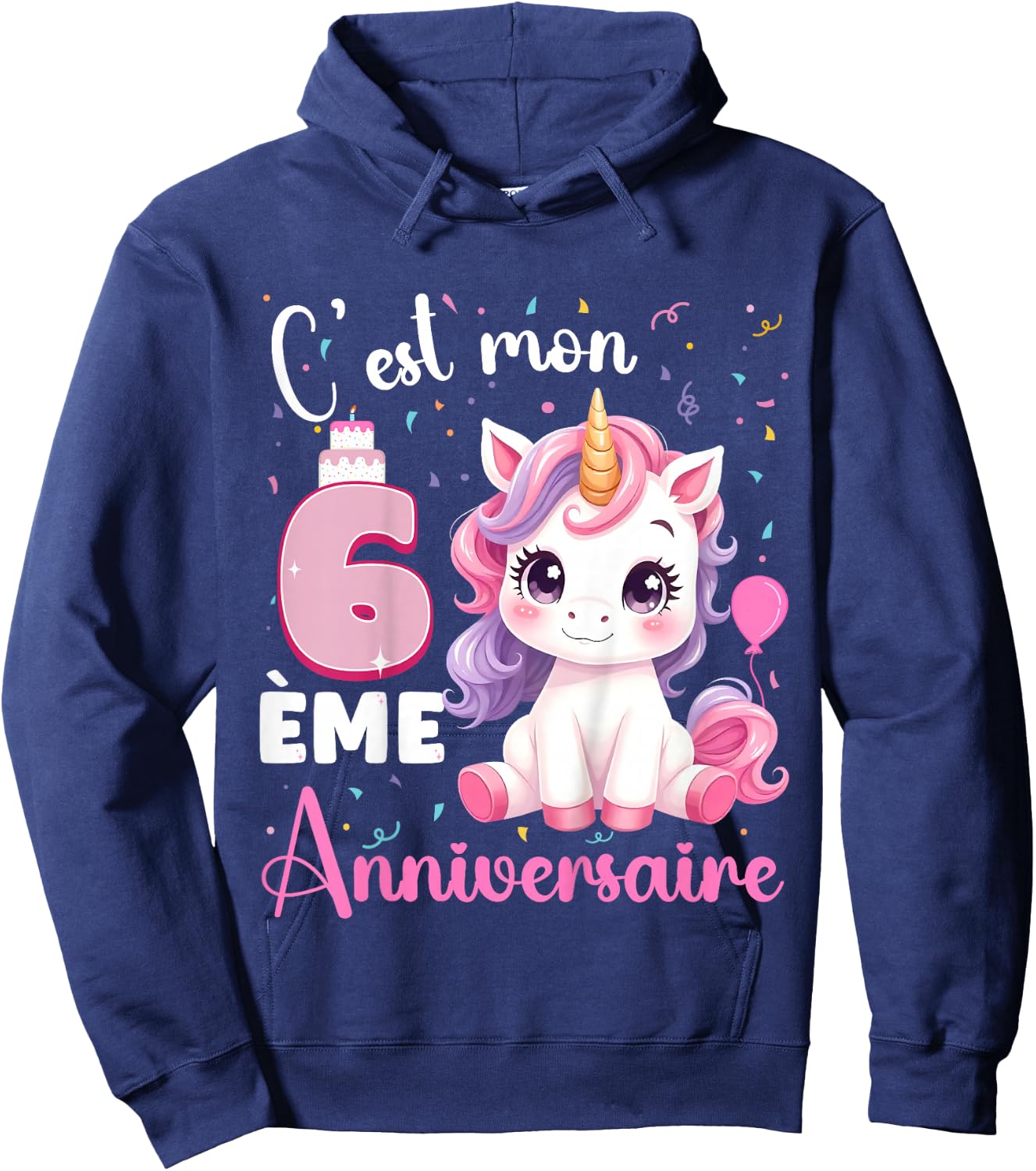 Enfant C'est Mon 6 ème Anniversaire Unicorn Birthday 6 Years , Black, 2 Hoodie - Hoodie | Navy