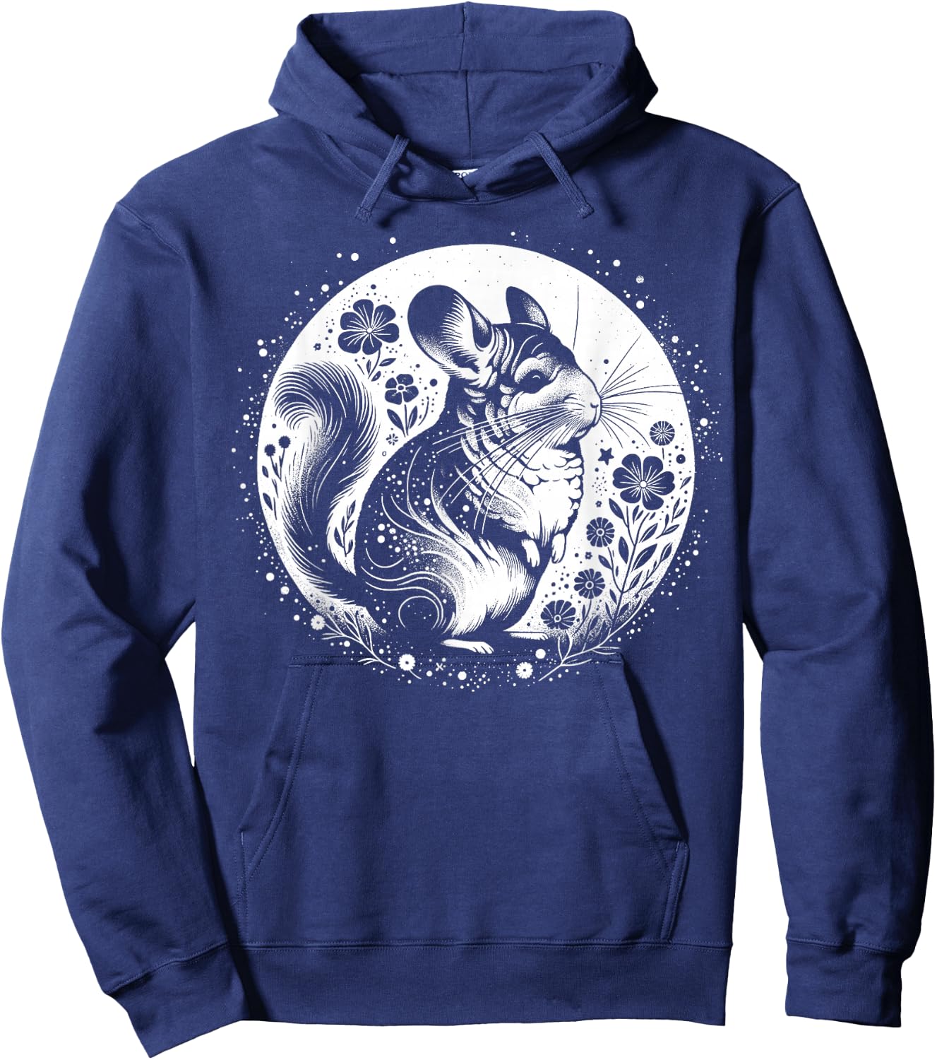 Kunstvoller Chinchilla mit Mond und Blumen Hoodie - Hoodie | Navy