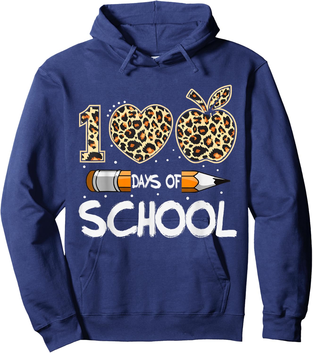 100 Days of School Leopard Teacher Kids 100th Day of School Hoodie - Hoodie | Navy