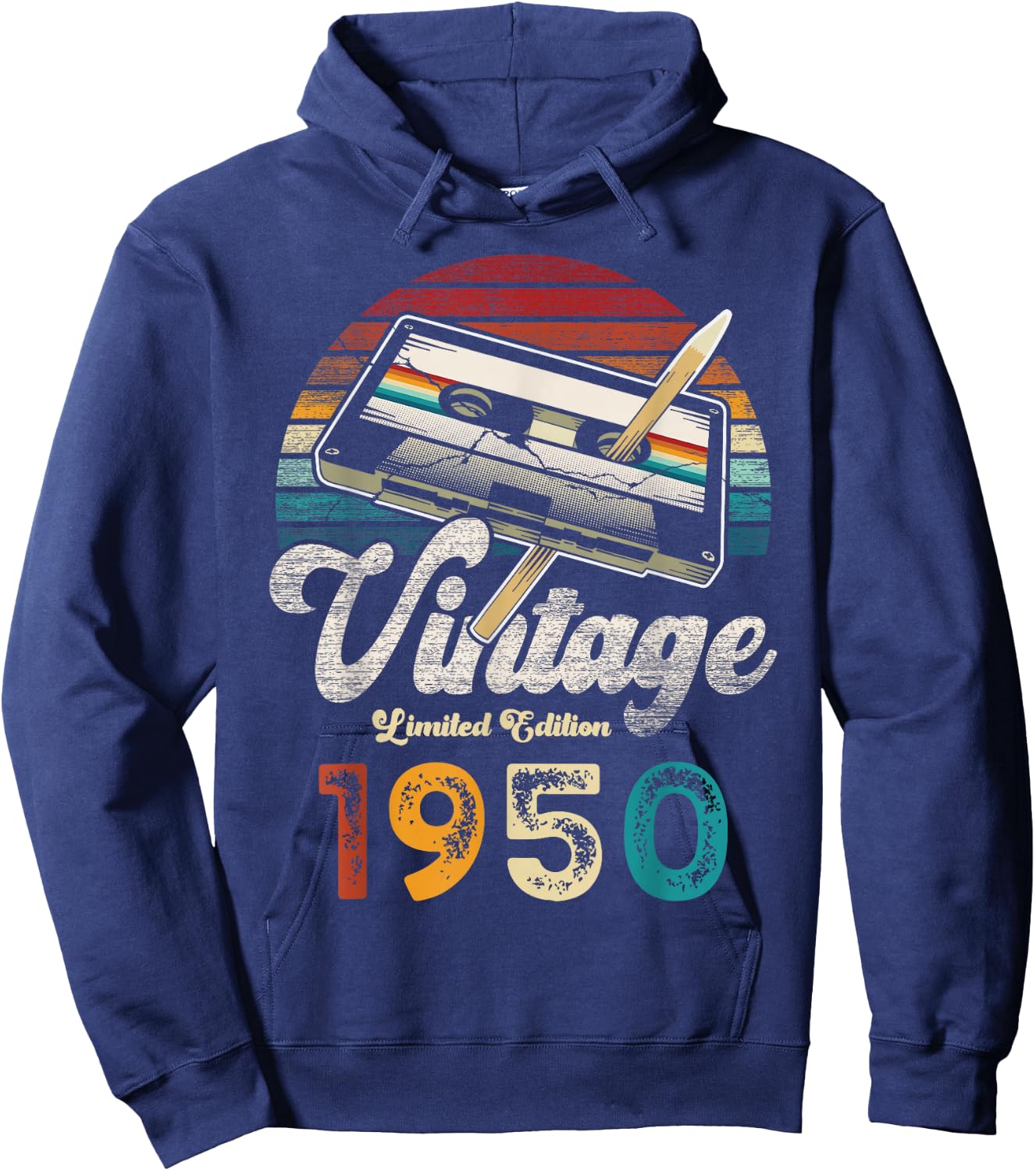 Vintage 1950 Birthday 75 Years Cassette Pencil Hoodie - Hoodie | Navy