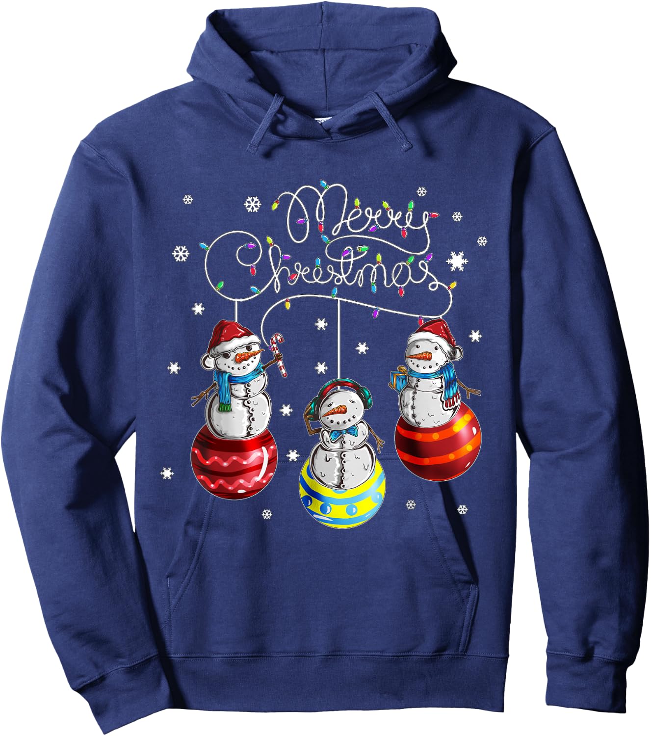 Merry Christmas Bauble Motif Festive Snowman , black Hoodie - Hoodie | Navy